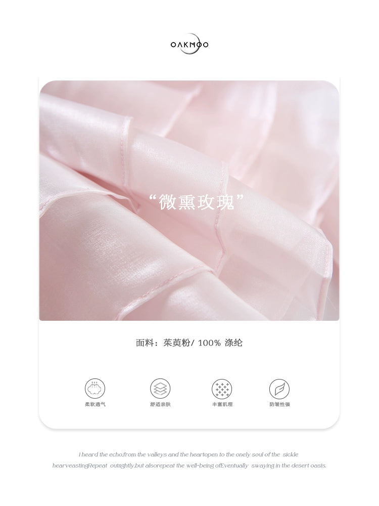 OAKMOO 「ちょっぴりスモークローズ」ピンクガーリーレトロジェントルバンドゥワンピースデザインセンスパフィーショートスカート