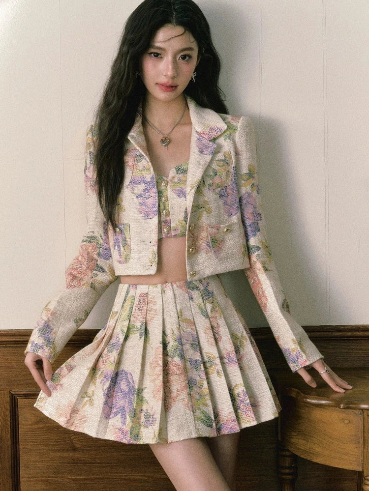 Oil Painting Rose Small Fragrance Print Short Camisole