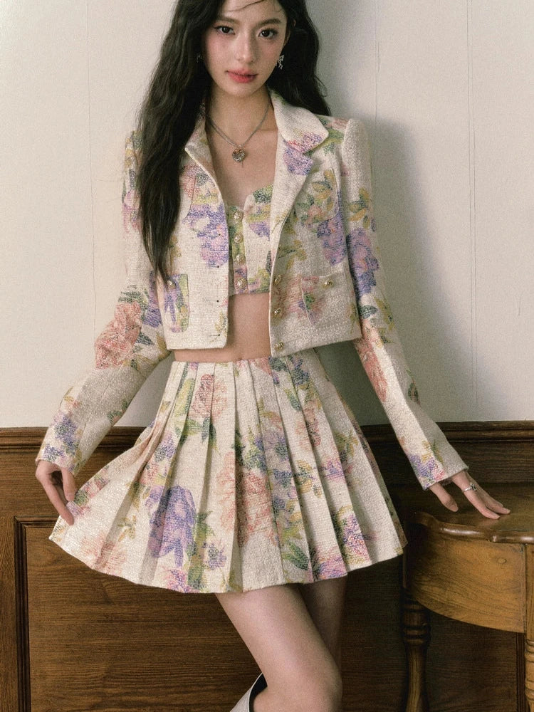 Oil Painting Rose Small Fragrance Print Short Skirt