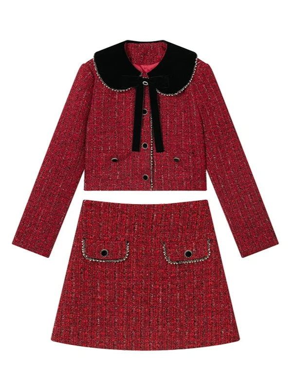 Tweed Small Fragrance Black Velvet Skirt