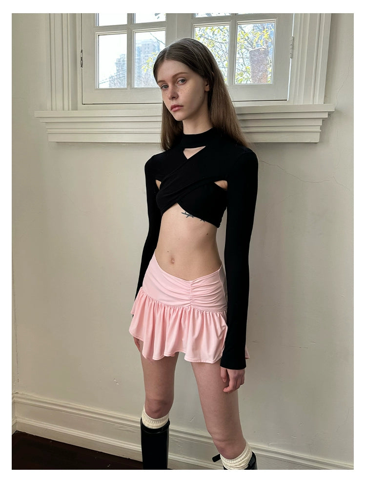 SansFrontieres「Barbie Pink Skirt」ピンクピンチプリーツアシンメトリースカート