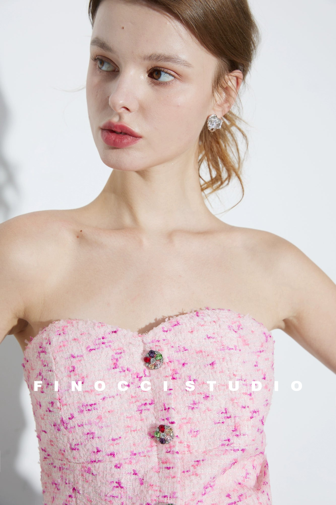 FINOCCIサンセットカーニバルコンプレックスフレグランスツイードジェムストーンバンドゥデリケートな人目を引く自信のある女の子の品質トップス