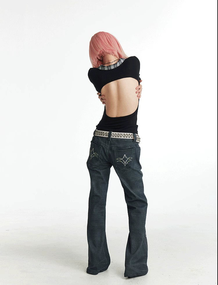 FayChui 24AWオリジナルデザインデジタル3Dプリントオールプリントビンテージジュエルパターンプリントフレアジーンズ