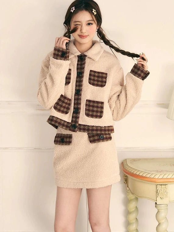 Checkered Stitched Lambswool Short Skirt