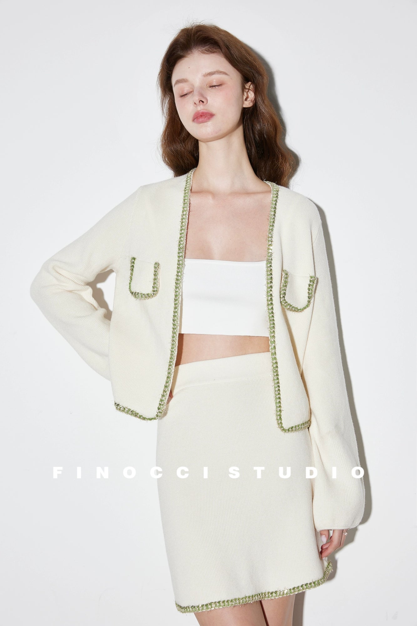 FINOCCIヘビーウェイトクラウドソフトメリノウールワッフル手作りビーズルーズ繊細なウールスリーピースセット