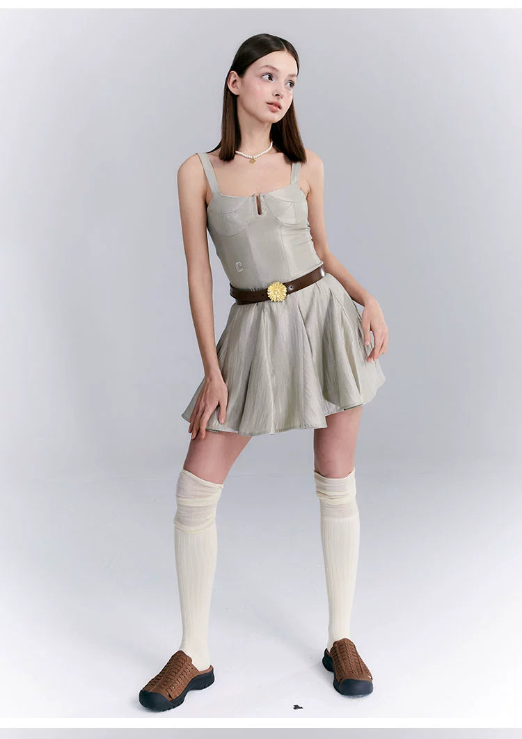 CTheMoon U字型グリッタースリップワンピース|ドレスドレス|グリーンCTM