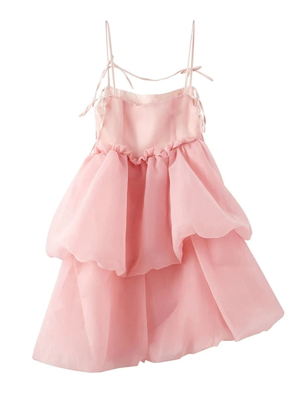 Slip Bow Organza Bud Sleeveless Dress