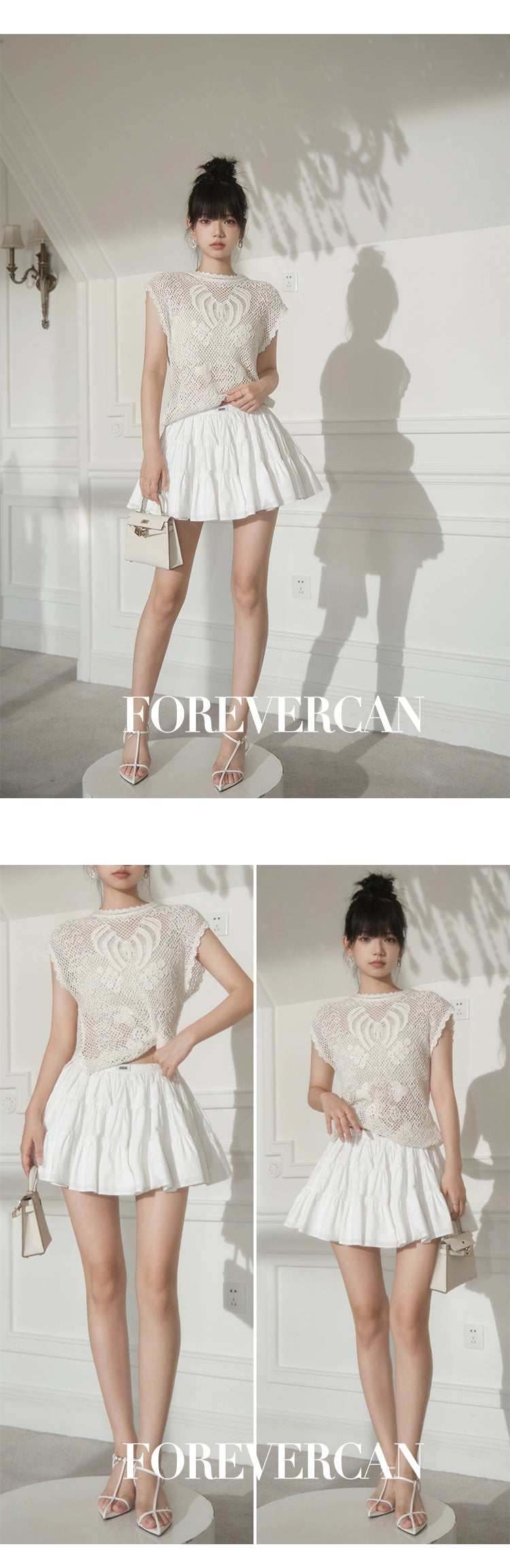 フォーエバーカン レディース サマー 2024 新作 「クリームホワイト」縦型カット ケーキスカート キュロット