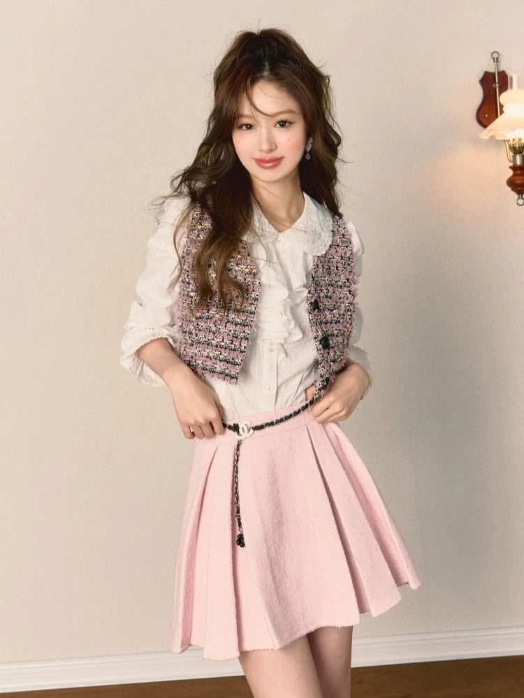 Pink Golden Tweed Little Fragrance Short Coat