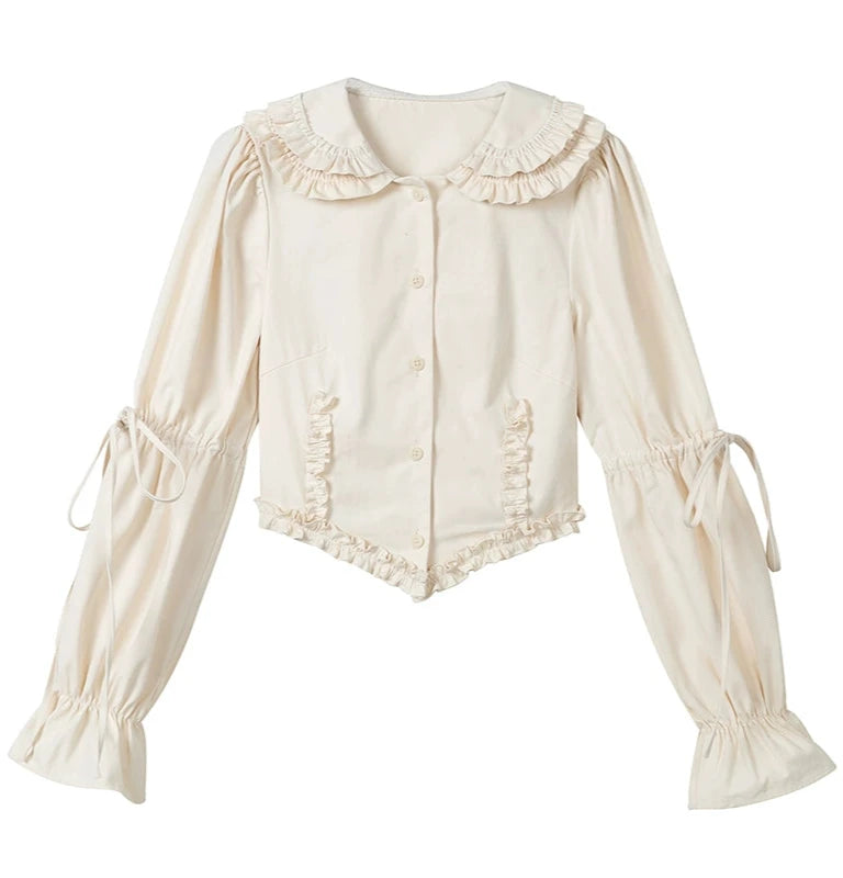 Puff Sleeve Lace Double Collar Shirt