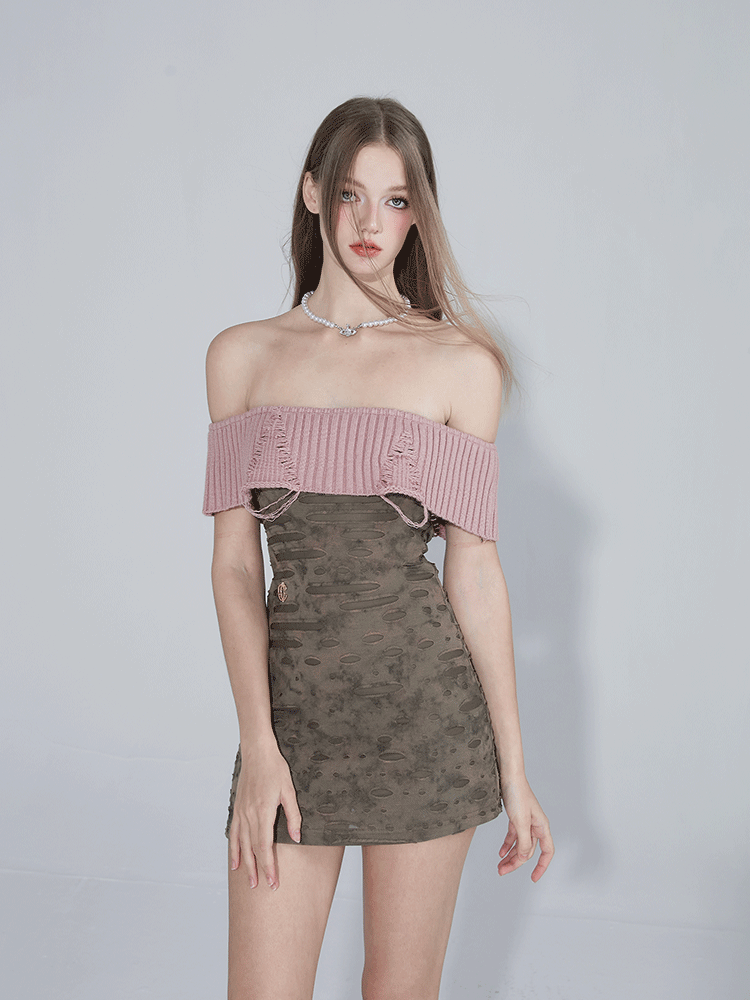 CTheMoon Wasteland ニット ストレートネック カスタムカモフラージュドレス + スリーブスリーブドレス