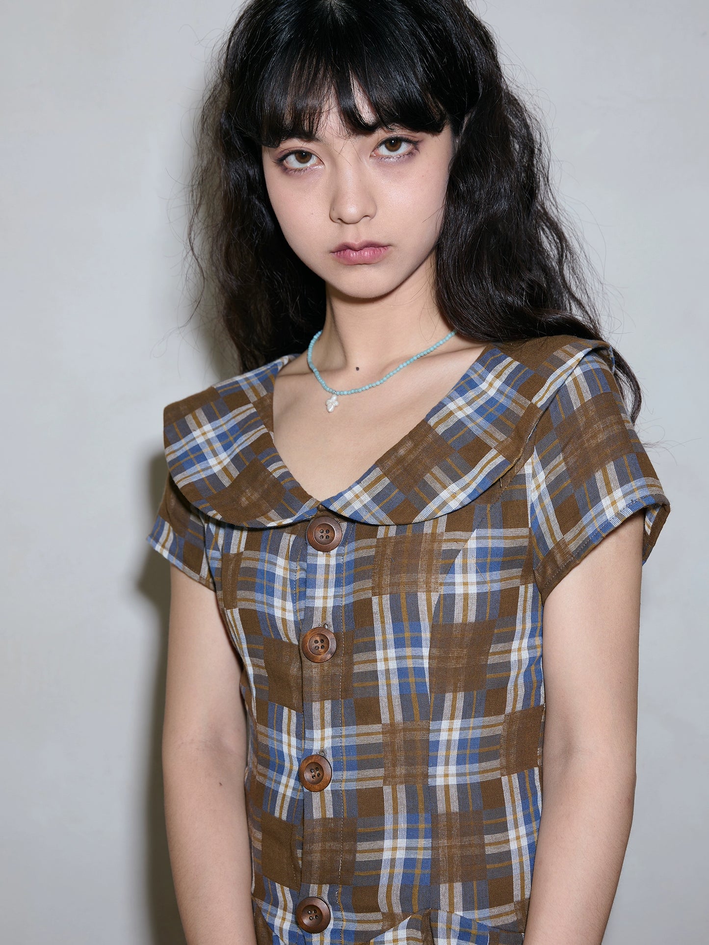 Novakilo夏のヴィンテージベビードールカラーチェックプリーツドレス