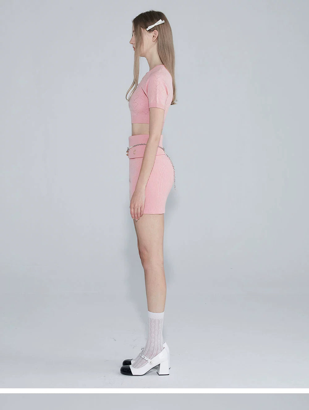 CTheMoon ハート型カットアウトウールトップス+スカート|スーツ|ピンク CTM