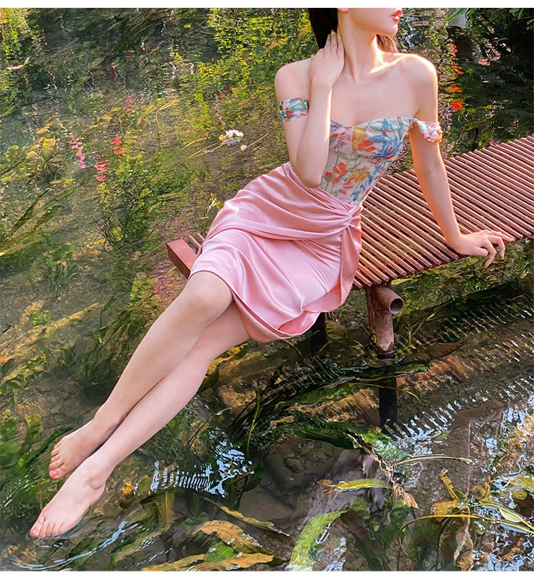 シャオリアセテートフロントツイストスプリットハイウエストヒップスカート、スプリングドレス、ドーパミンスウィートミディスカート