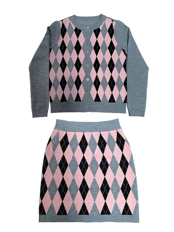 American Retro Gray Pink Niche Knit Dress