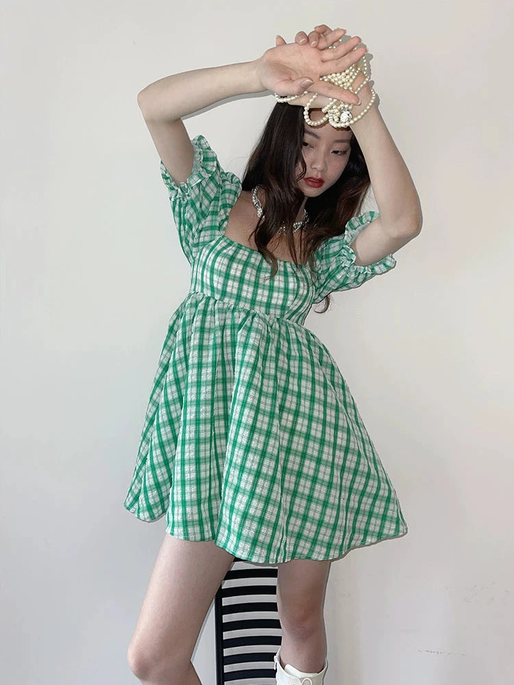 Puff Sleeve Boat Neck Sweetheart Floral Short Square Neck Dress