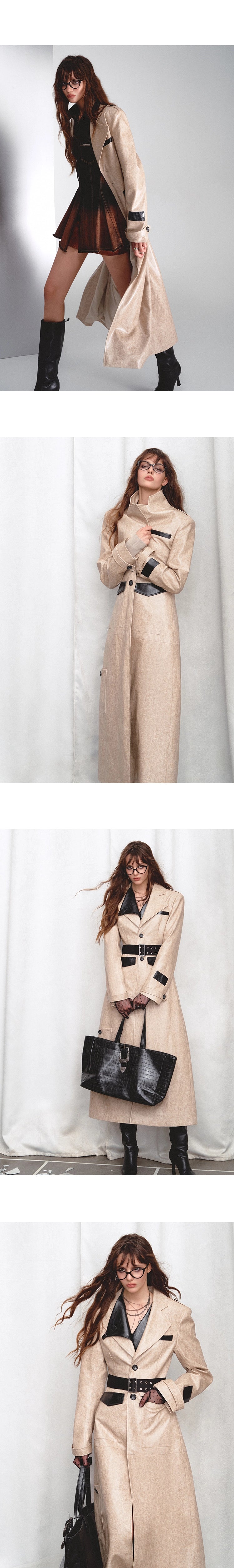 [スポット] OfAkiva「Cool Aesthetics」パッチワークレザーレディースミディベストスカートセット