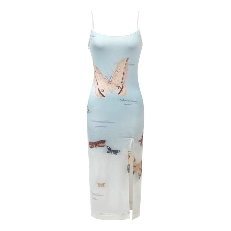 [スポット] サンセットパークサンセットパークオリジナルグラデーションバタフライプリントニットスリップワンピースドレス