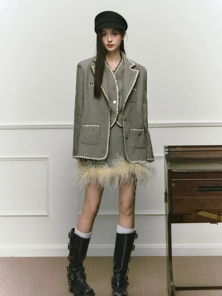 Shell Embroidered Tweed Winter Luxury Sleeveless Cutsew