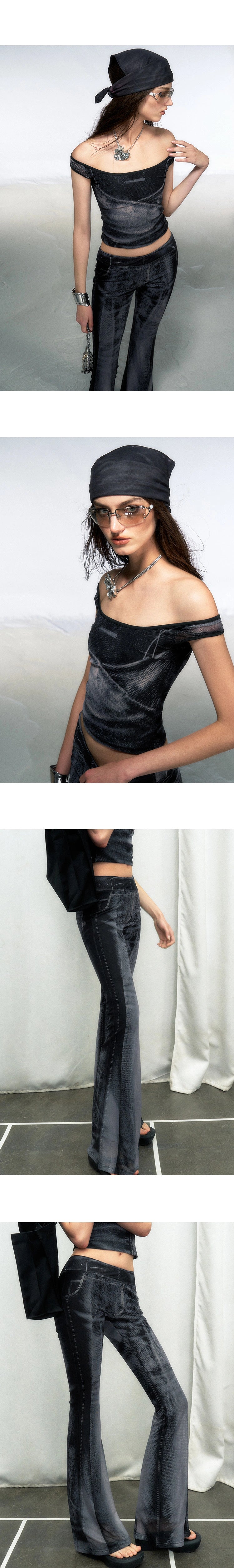 [スポット] OfAkiva「マルチマスタリー」デニムプリントアイスメッシュ通気性ストレッチファッションセット