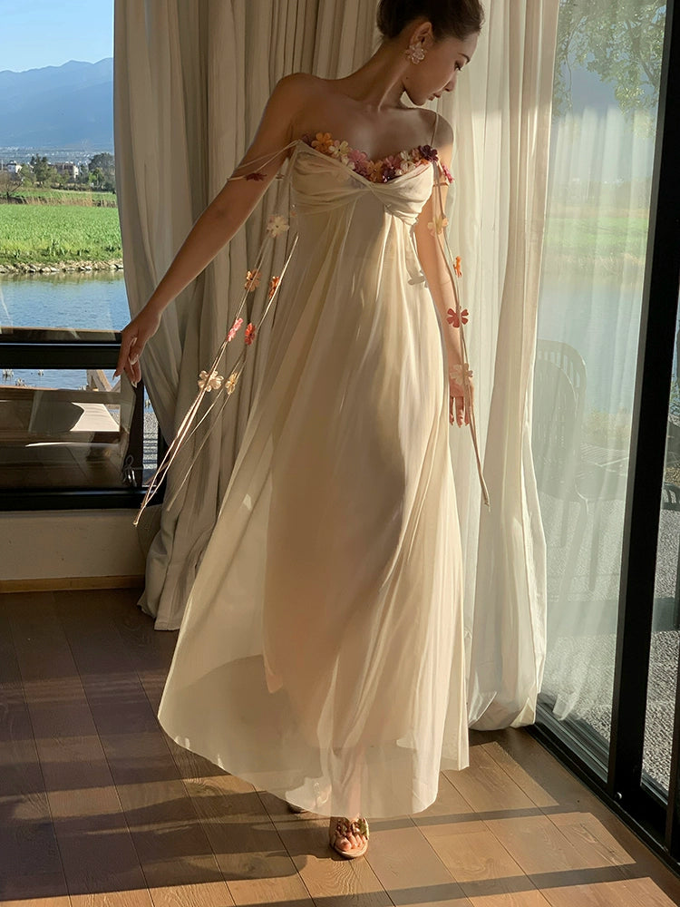 シャオリは霧の中の花、アセテートのスリップドレス、春と夏、ハイエンドの絶妙なリゾートの妖精の糸のスカートを見ました