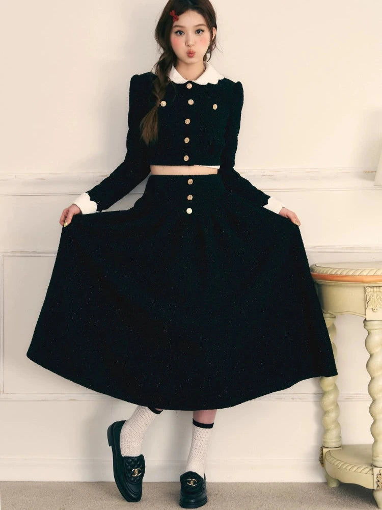 Small fragrance gold button long skirt