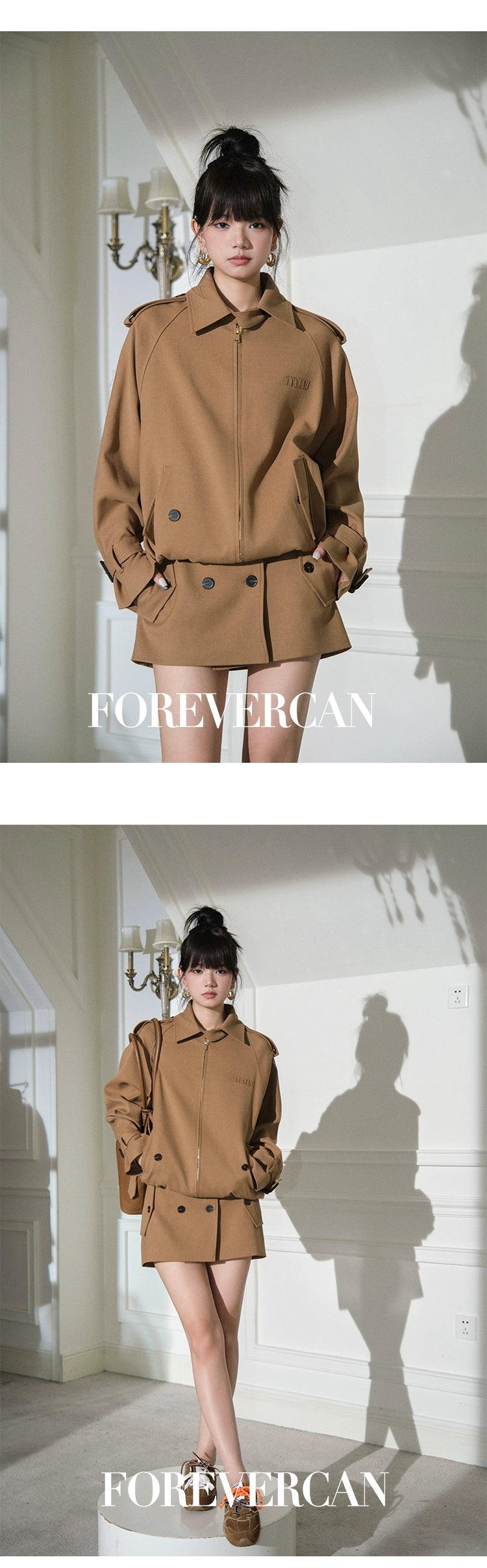 フォーエバーカン レディース 2024 ニューベルリン ウィークエンド m!u24S レトロ ラペル ジャケット ジャケット + スカート