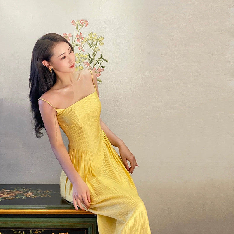 プリンセスリベル少し背中の開いたAラインのスリップドレス夏のドーパミンフランスのリゾートロングスカート