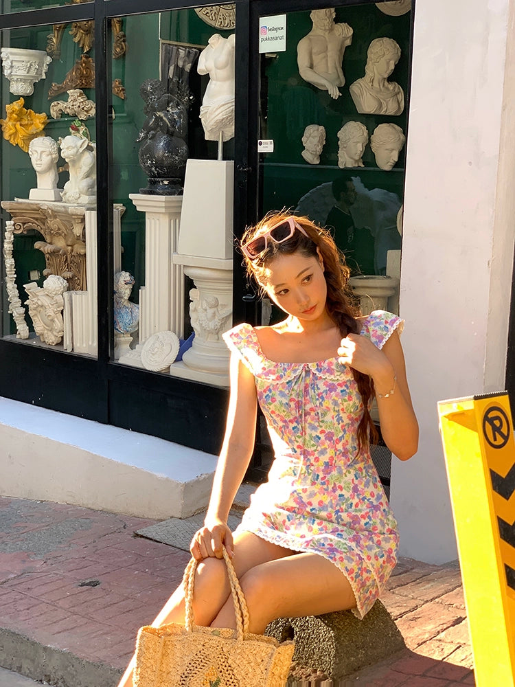 シャオリノースリーブAライン花柄ドレス2024新しい夏のドーパミン小さな男超格好良い人形ドレス