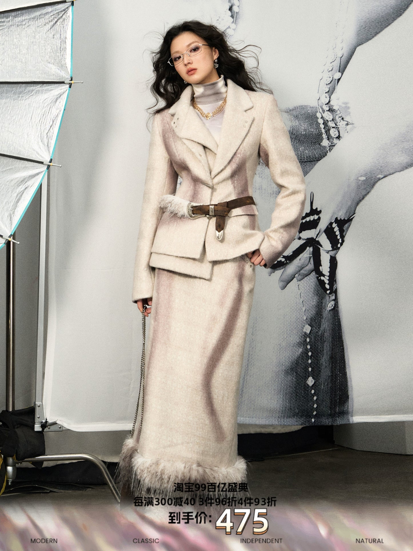 [スポット] OfAkiva「スタイリングセレブリティ」プリントウールファッションスーツ、レディースウィンタースーツスカートセット