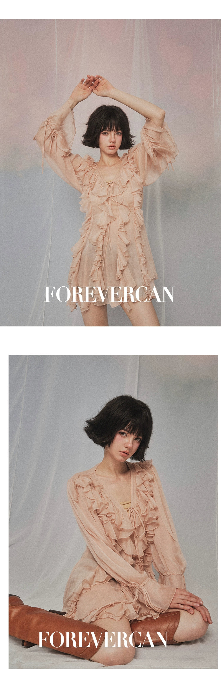 フォーエバーカンレディース2024新しい夏の島の回顧録モネガーデンスタイルVネックフリルトップドレスレディース