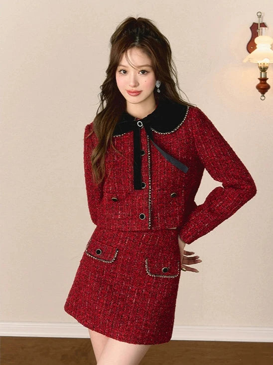 Tweed Small Fragrance Black Velvet Skirt