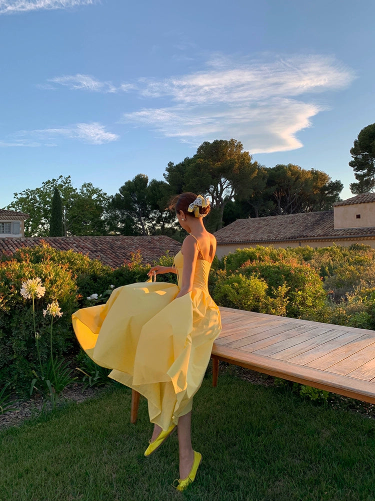 プリンセスリベル2.0サスペンダードレス女性の夏のお茶の休憩フランスの気質ウエスト締め細いAラインスカート