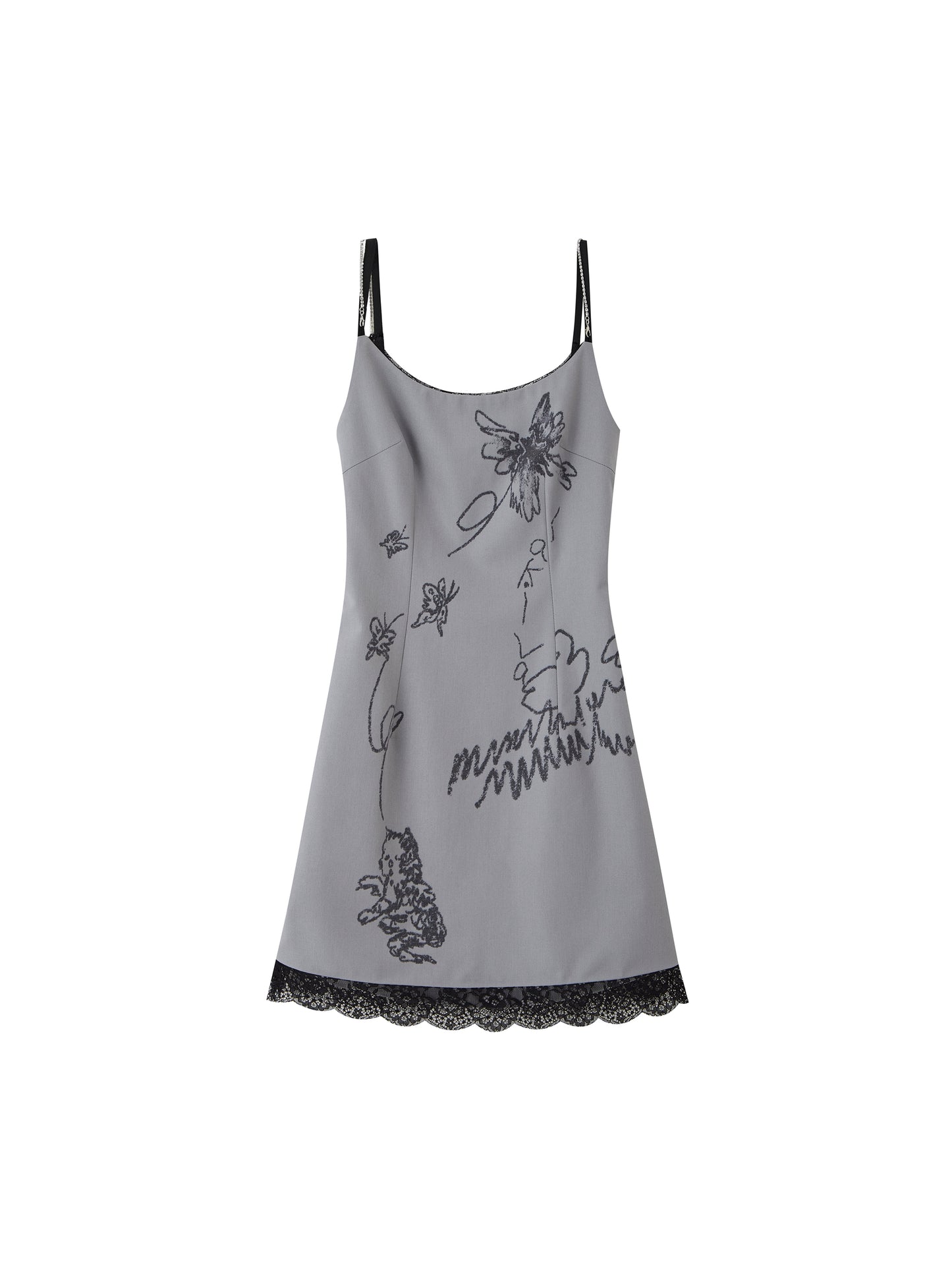 [スポット] OfAkiva 「No Man's Land Poetry」フェイクツーピースデザインバタフライキャットキャットプリントドレス