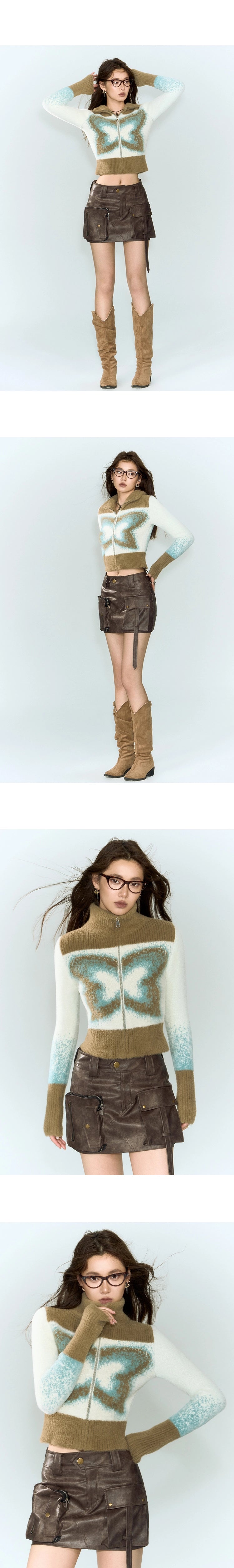 [スポット] OfAkiva「待たない錯覚」模倣ミンク蝶影ニットショートコートレディース冬の暖かいジャケット