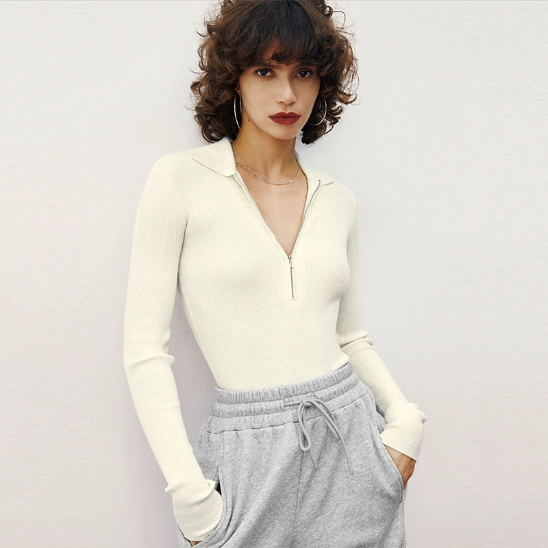 TR彼女のホットエンドルフィンオフホワイトウールポロネックジッパーVネックベーシックヨーロッパとアメリカの女の子の着ぐるみ
