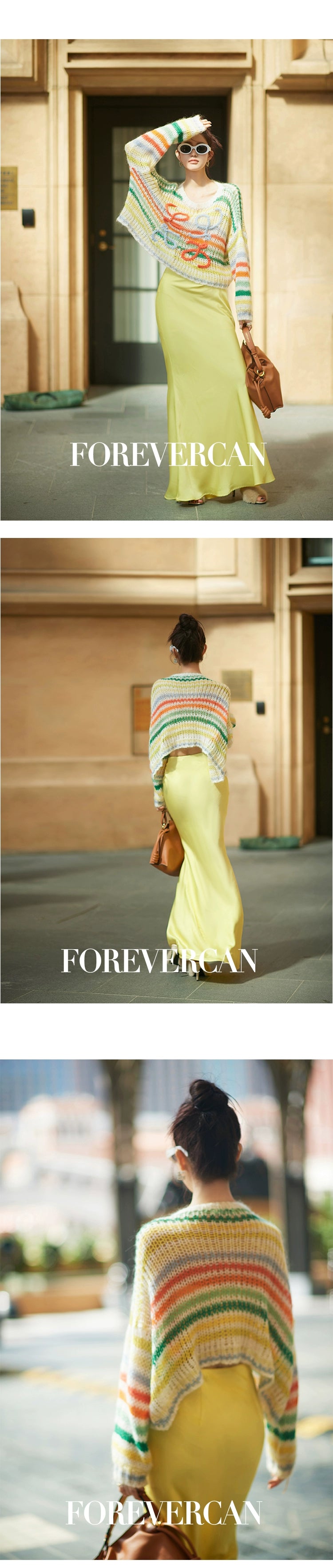 フォーエバーカンレディース春新しいレインボーパレットトップ気質有名人スタイル手作り多用途ニットウェア