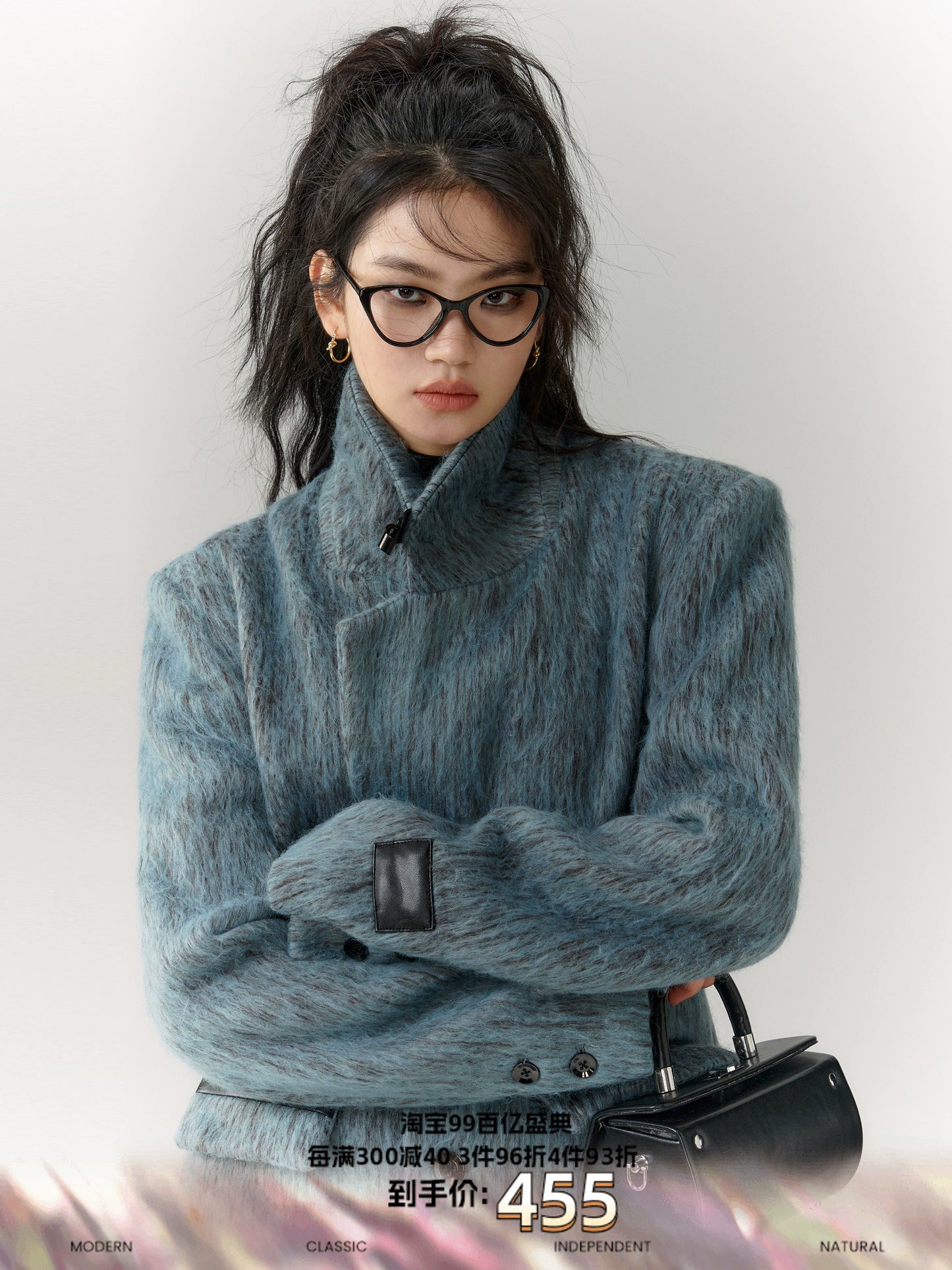 [スポット] OfAkivaツイードブルーとグレー織りウールファッションスーツレディーススーツスカートツーピースセット