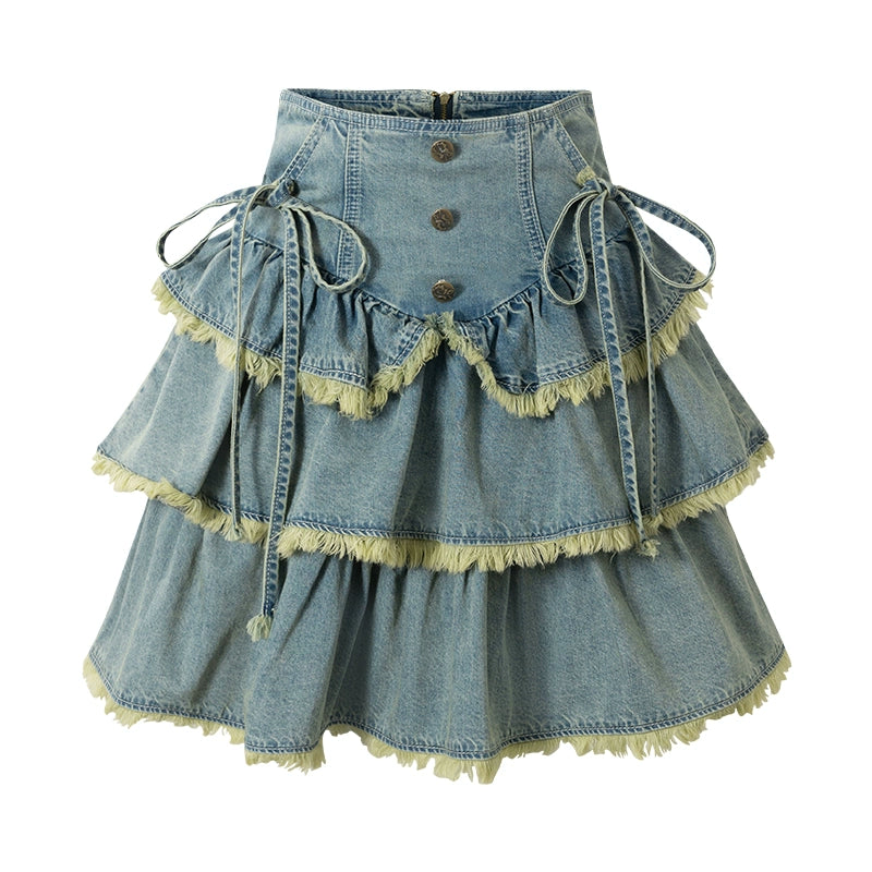 [Ju Jingyiと同じ段落] サンセットパークサンセットパークヴィンテージデニムローエッジスモールフレグランスジャケットケーキドレス