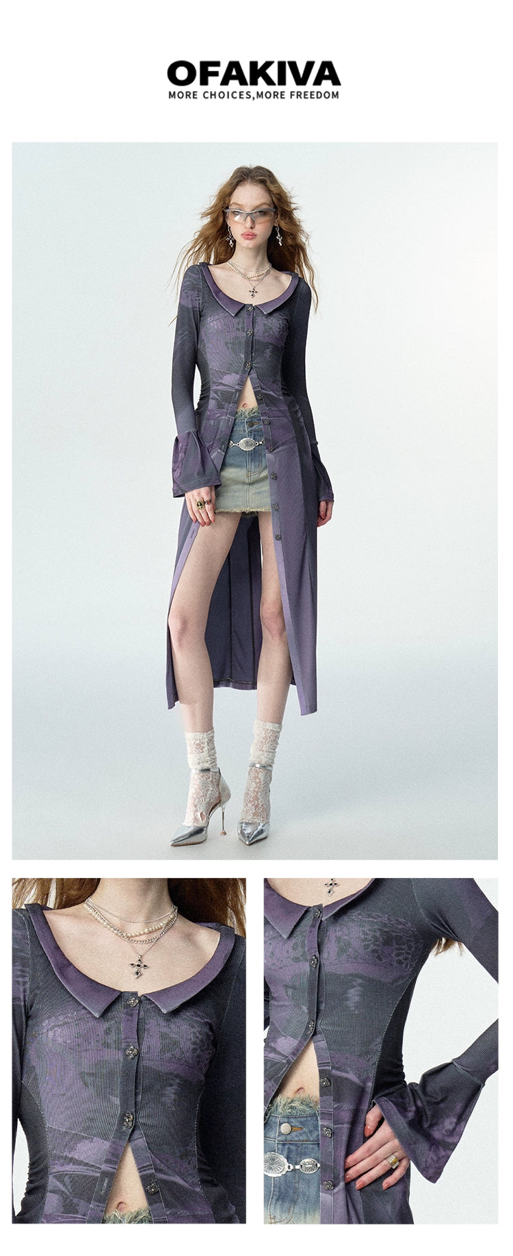 [スポット] アキバ「now」オリジナルボディプリントスリムフィット長袖シャツで、大きめのオープンカラー