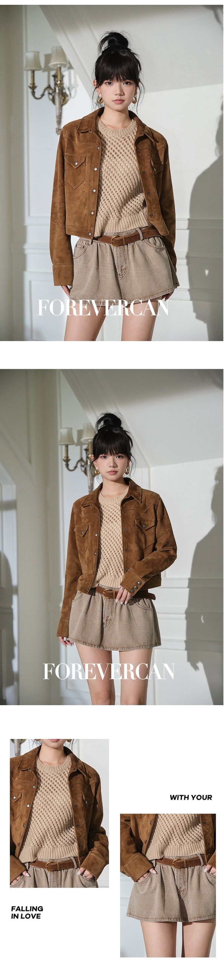 フォーエバーカン レディース 2024年秋 新作「キューバブロック」レトロなディストレスト多用途デニムスカート