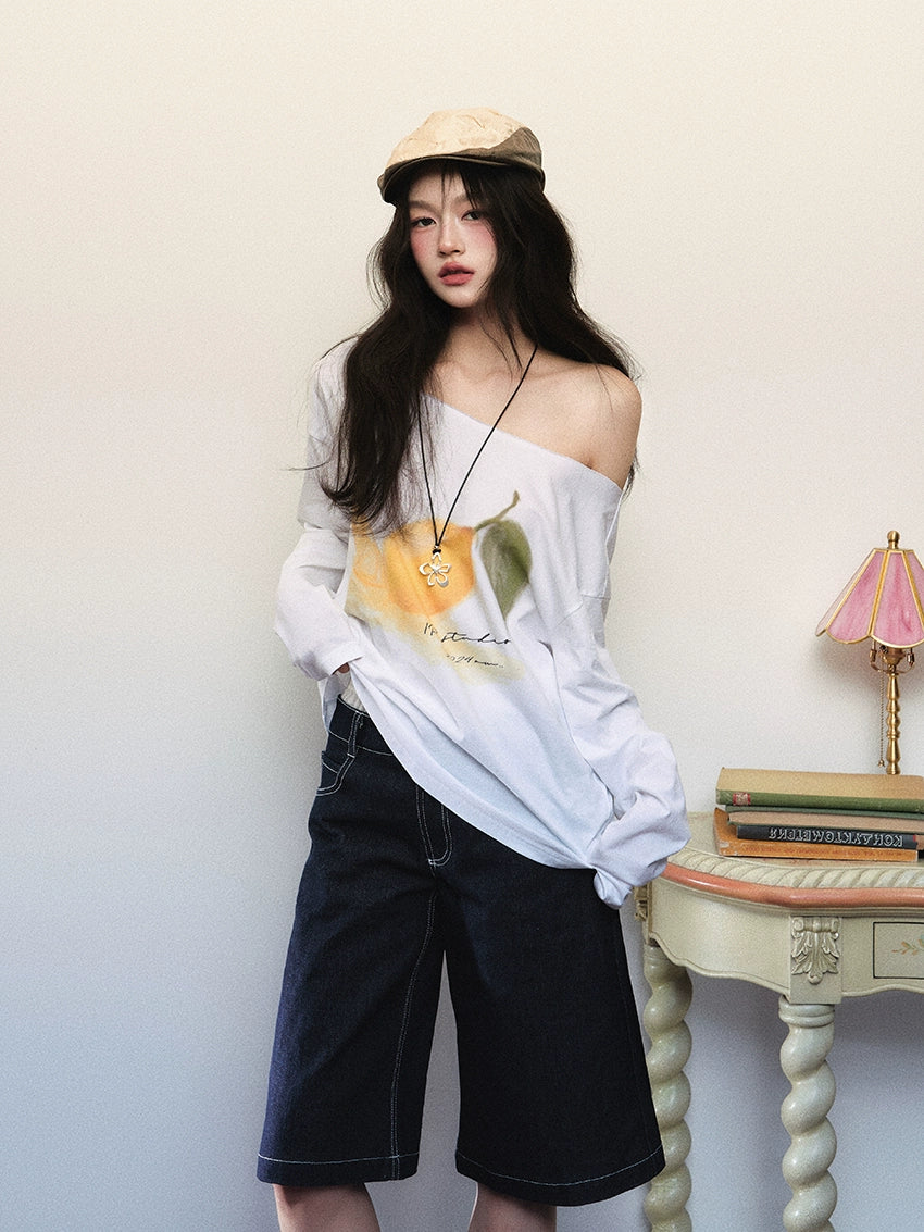 White Boatneck Loose Base Layer Tops