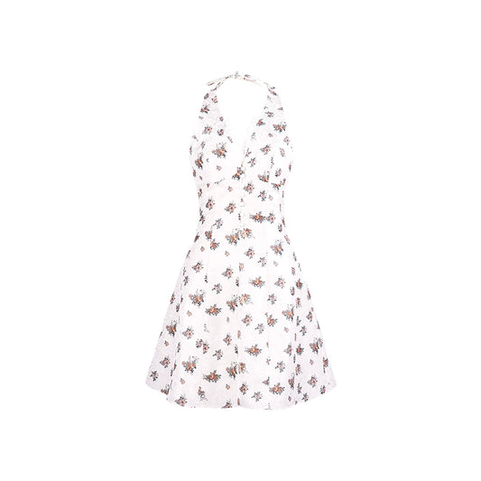 Xiaoli vine kiss 花柄ホルターネック サスペンダー A ライン ドレス 女性用 2024 年夏 小さな男 甘い気質 ショートスカート