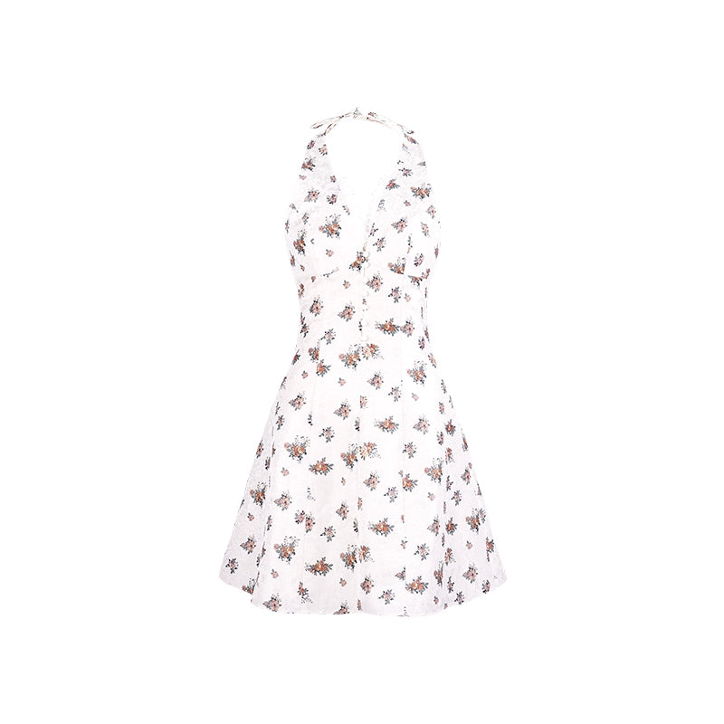 Xiaoli vine kiss 花柄ホルターネック サスペンダー A ライン ドレス 女性用 2024 年夏 小さな男 甘い気質 ショートスカート