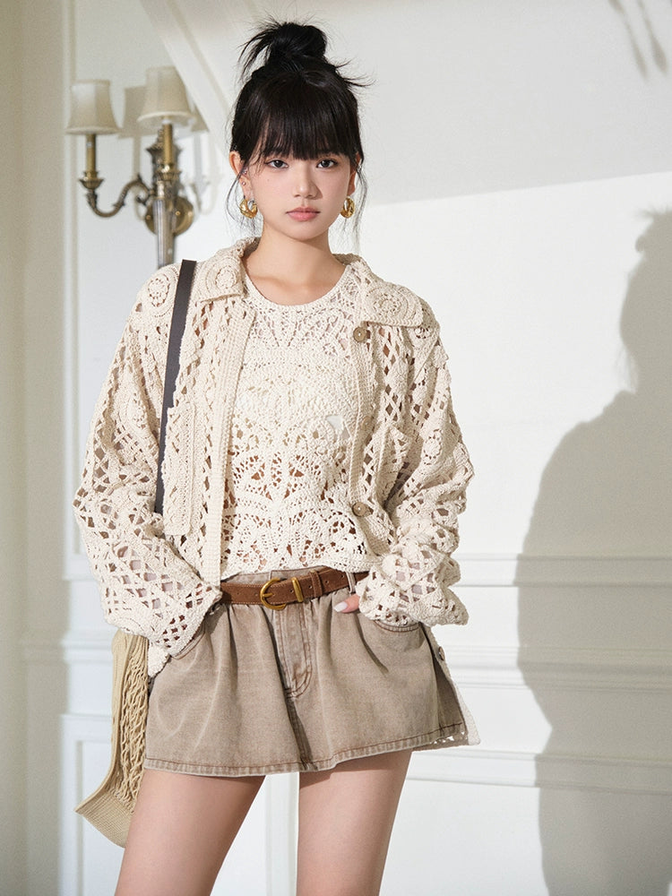 フォーエバーカン レディース 2024年秋 新作「キューバブロック」レトロなディストレスト多用途デニムスカート