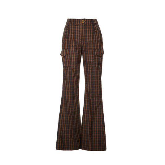 YOSHUYUKI 秋冬チェック スリム ややフレア マルチポケットデザイン カジュアルパンツ スーツ ペンシルパンツ