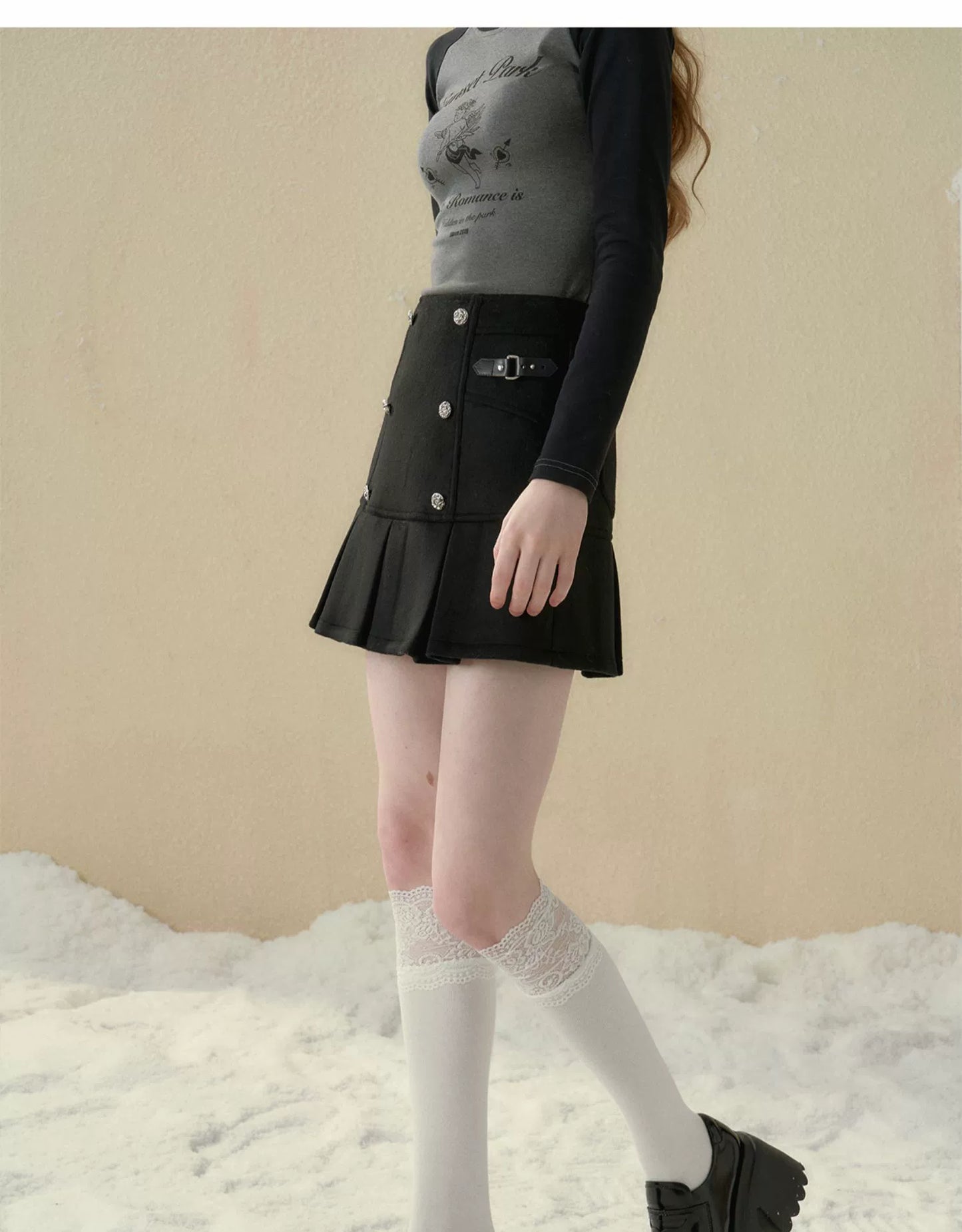 サンセットパークツイードAラインバーサタイルスカートチェックブラック2色