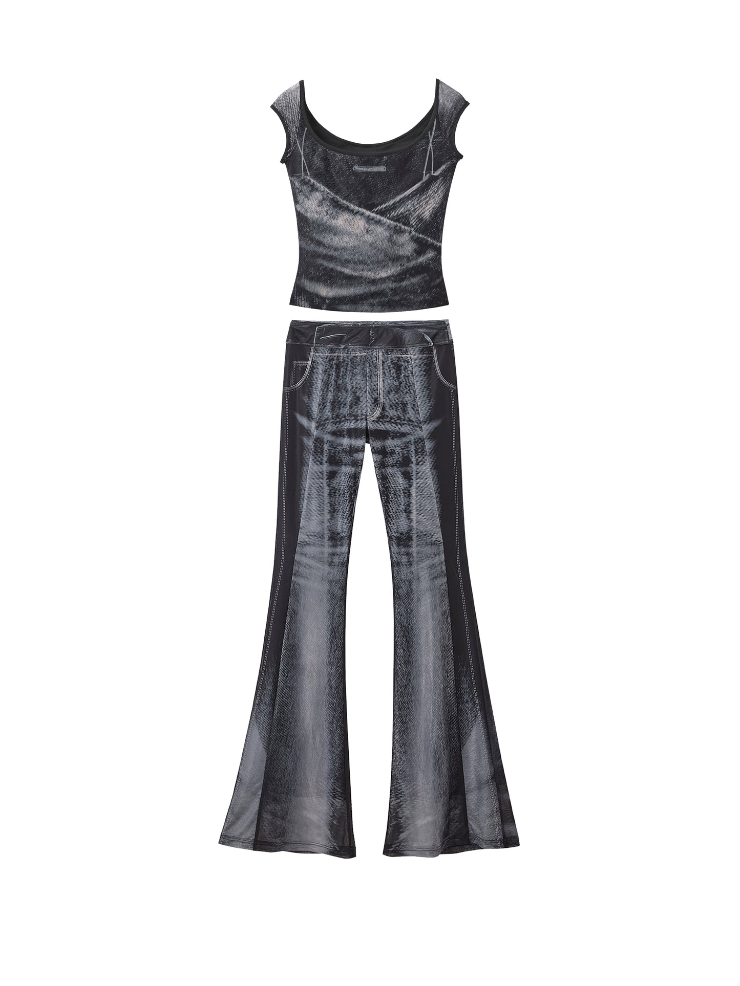 [スポット] OfAkiva「マルチマスタリー」デニムプリントアイスメッシュ通気性ストレッチファッションセット