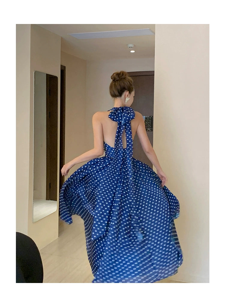 XiaoliコートダジュールサスペンダーVネックホルターネックドレス春夏新しいフランスのレトロリゾートドレス