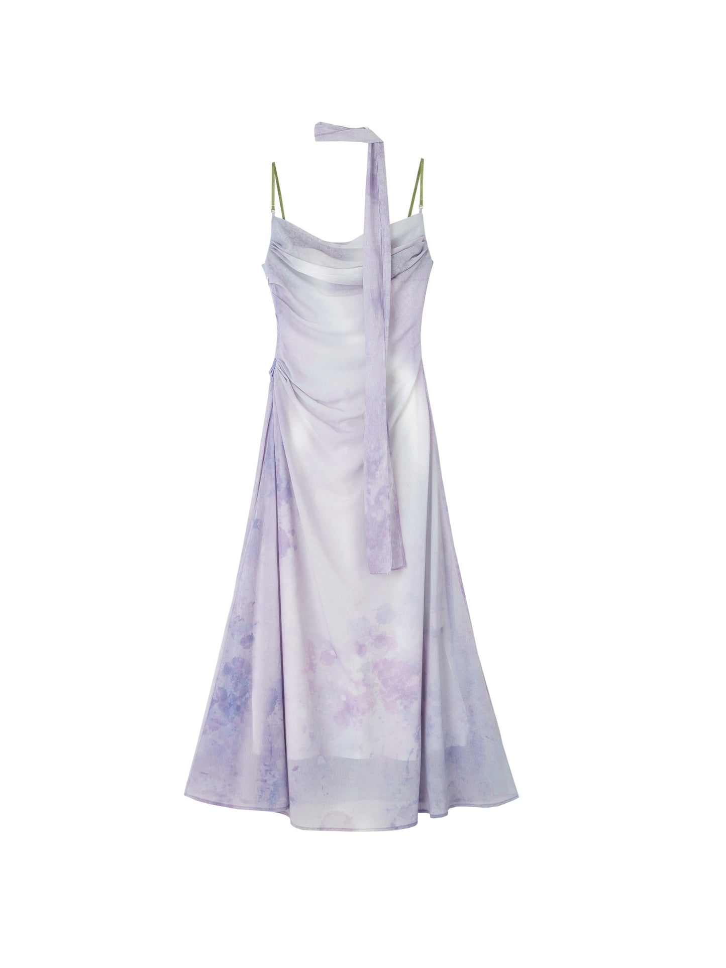 [スポット] OfAkiva "Tsukitani"インクプリントシフォンドレスレディース夏ノースリーブサンドレス